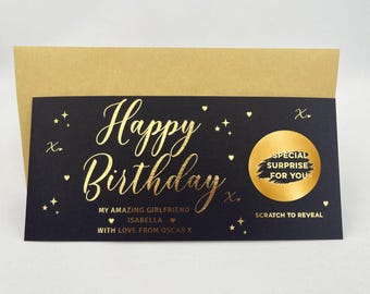 Personalised Birthday Scratch Card for Girlfriend – Luxury Gold Surprise Reveal Gift