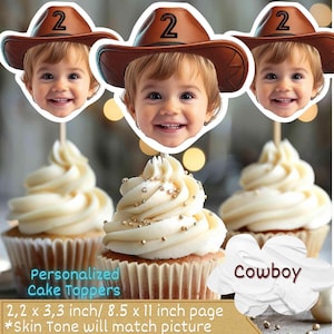Cowboy Cupcake Toppers with Face, Photo Cowboy Hat, My First Rodeo, Custom Face Cupcake Topper,cupcake toppers face,face cupcake toppers