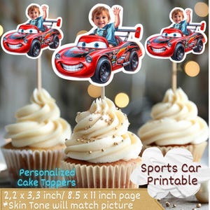 Lightning McQueen Inspired Personalized Face Cupcake Toppers, Custom Face Cupcake Topper, cupcake toppers face