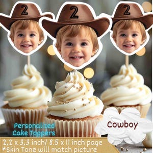Cowboy Cupcake Toppers with Face, Photo Cowboy Hat, My First Rodeo, Custom Face Cupcake Topper,cupcake toppers face,face cupcake toppers