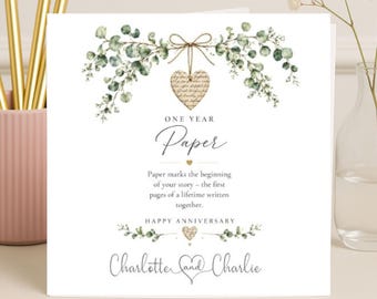 Personalised 1st Paper Anniversary Card, Paper Anniversary Card for Him Paper Anniversary Card for Her Custom First Wedding Anniversary Card