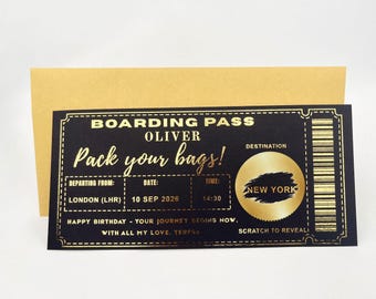 Personalised Boarding Pass Scratch Card – Birthday Travel Reveal Holiday Surprise Gift