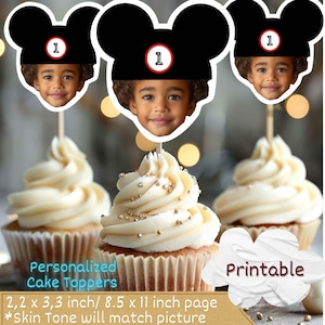 Mickey Mouse Ears Personalized Face Cupcake Toppers,mickey mouse cake topper,mickey mouse birthday, mouse cupcake topper, mickeycake topper