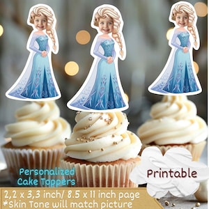 Frozen Elsa Inspired Personalized Face Cupcake Toppers, frozen cupcake toppers, frozen toppers,  frozen themed cupcake