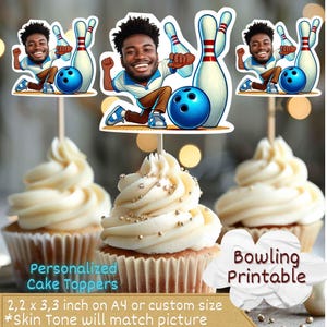 Bowling Personalized Face Cupcke Toppers, bowling cupcake toppers, bowling cake topper, cupcake toppers face, face cupcake toppers