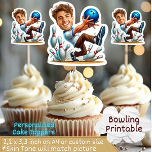 Bowling Personalized Face Cupcke Toppers, bowling cupcake toppers, bowling cake topper, cupcake toppers face, face cupcake toppers