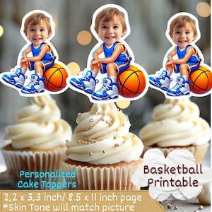 Basketball Personalized Face Cupcake Toppers, fbasketball cupcake toppers,cupcake toppers sports, Custom Face Cupcake Topper