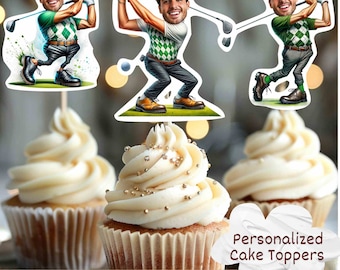 Golfing Personalized Face Cupcake Toppers, golf cupcake toppers, cupcake toppers golf, Custom Face Cupcake Topper,cupcake toppers face