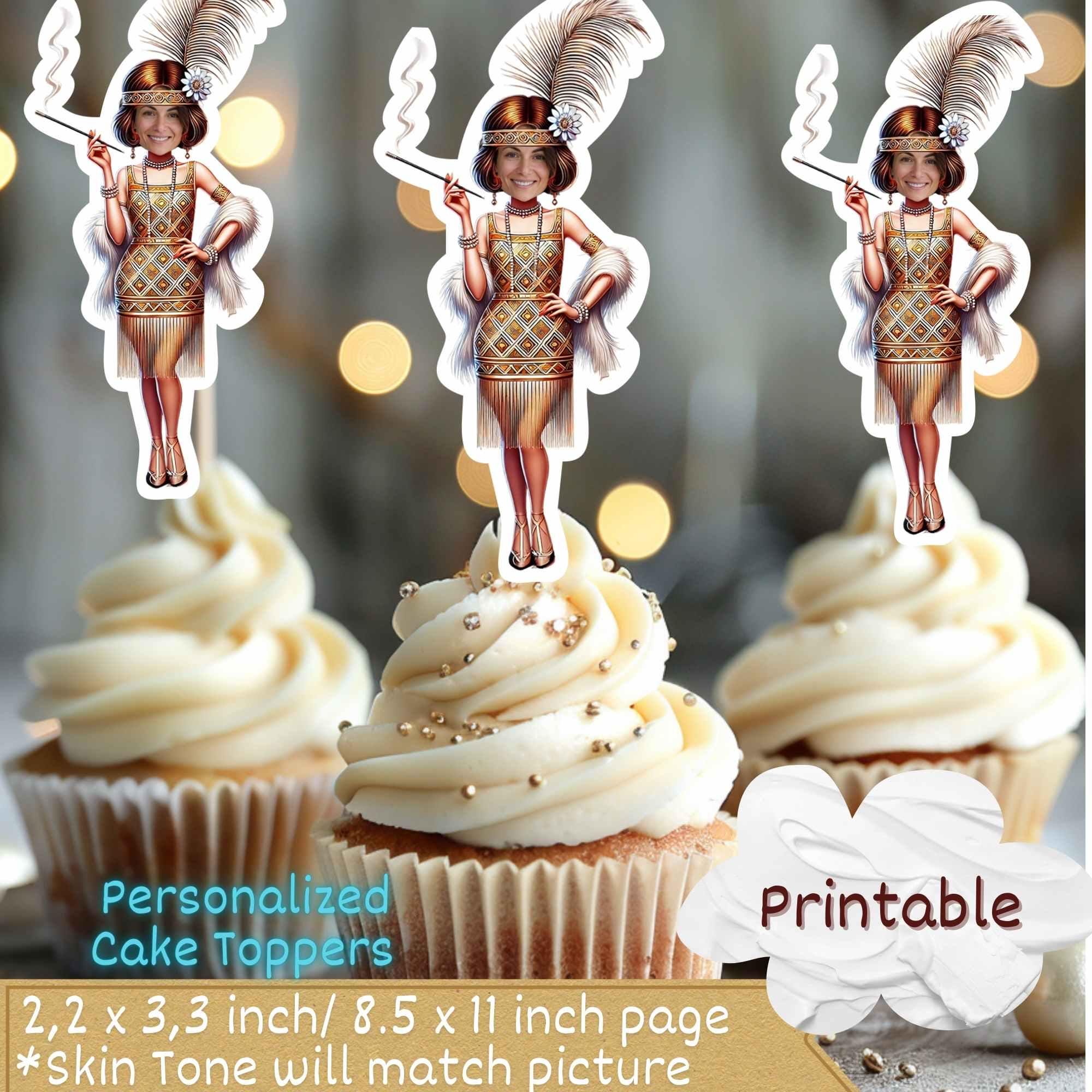 Gatsby cupcake toppers, The great gatsby birthday party favor face cupcake topper cake party supplies made to order, cupcake toppers face