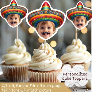 Fiesta Sombrero Personalized Face Cupcake Toppers, sombrero cupcake toppers, Custom Face Cupcake Topper,cupcake toppers face