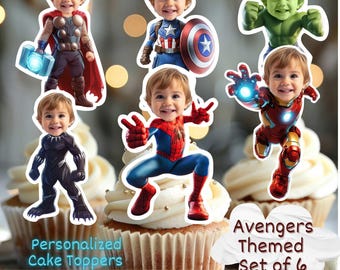 Comic Book Superhero Personalized Face Cupcake Toppers, Custom Baby Face Cupcake Topper, First Birthday Cupcake Topper, Milestone Birthday