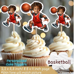 Basketball Personalized Face Cupcake Toppers, fbasketball cupcake toppers,cupcake toppers sports, Custom Face Cupcake Topper, Black boy