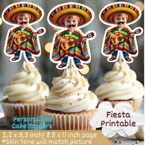 Fiesta Musician Personalized Face Cupcake Toppers, Personalized Face Cupcake Toppers, fiesta cake topper, fiesta cupcake topper