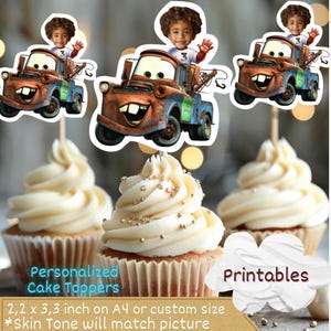 Mater Personalized Face Cupcake Toppers, Car Cupcake Topper, Custom Face Cupcake Topper,cupcake toppers face,face cupcake toppers