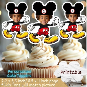 Mickey Mouse Personalized Face Cupcake Toppers,mickey mouse cake topper,mickey mouse birthday, mouse cupcake topper, mickeycake topper