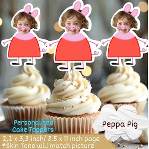 Adornos para cupcakes con cara de cerdo rosa personalizados, decoración de fiesta de cerdo de dibujos animados personalizada, adorno para cupcakes con cara, adorno para cupcakes con foto