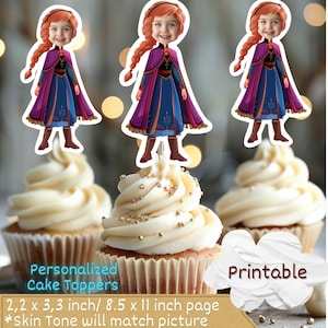 Frozen Anna Inspired Personalized Face Cupcake Toppers, frozen cupcake toppers, frozen toppers,  frozen themed cupcake