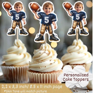 Football Personalized Face Cupcake Toppers, football cupcake toppers,cupcake toppers sports, Custom Face Cupcake Topper,cupcake toppers face