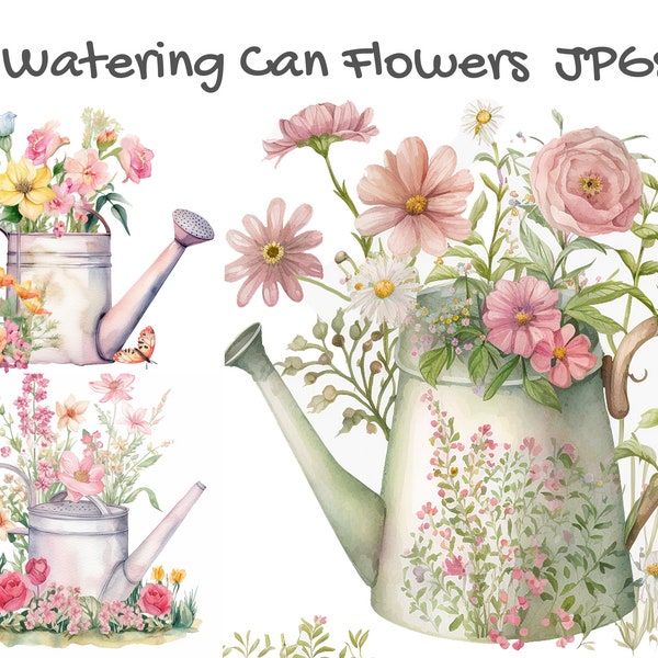 14 Gießkannen Blumen, hochwertige JPGs, Blumen Clipart, Aquarell Clipart, kommerzielle Nutzung, digitaler Download, Clip Art, digitales Handwerk