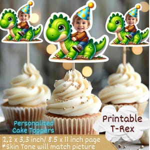 Trex Personalized Face Cupcake Toppers, Trex Cupcake Toppers, dinosaurs cupcake toppers, dino cupcake toppers, cupcake toppers dino