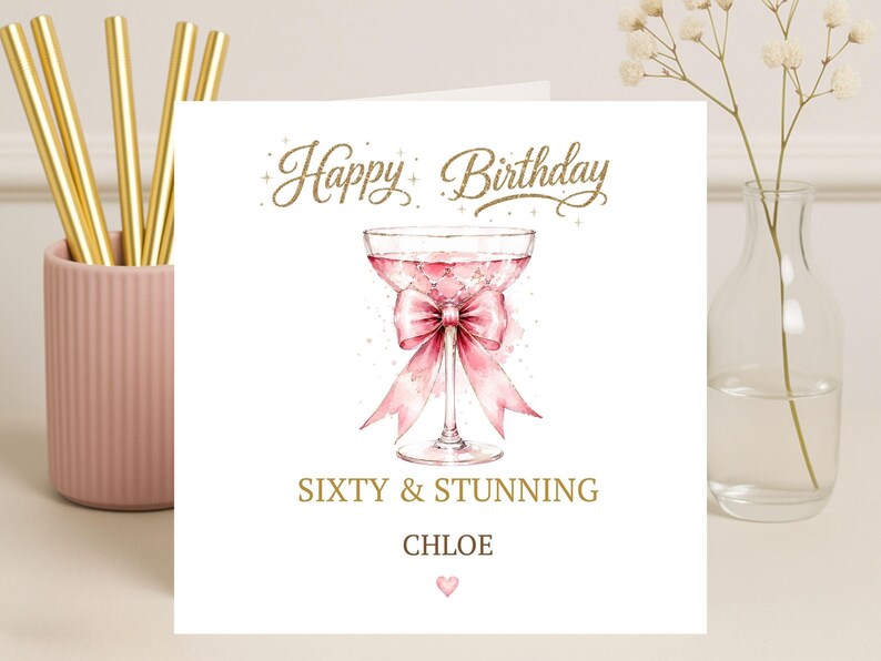 Personalised 60th Birthday Card for Her, Sixty & Stunning Birthday Card ...