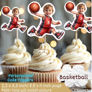 Basketball Personalized Face Cupcake Toppers, fbasketball cupcake toppers,cupcake toppers sports, Custom Face Cupcake Topper
