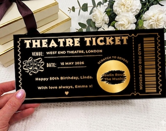 Personalized Theatre Ticket Gift, Scratch Off Reveal, West End Show Surprise, Printed Experience Voucher, Birthday Gift