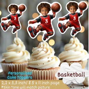 Basketball Personalized Face Cupcake Toppers, fbasketball cupcake toppers,cupcake toppers sports, Custom Face Cupcake Topper, Black boy