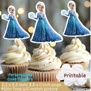 Frozen Elsa Inspired Personalized Face Cupcake Toppers, frozen cupcake toppers, frozen toppers,  frozen themed cupcake