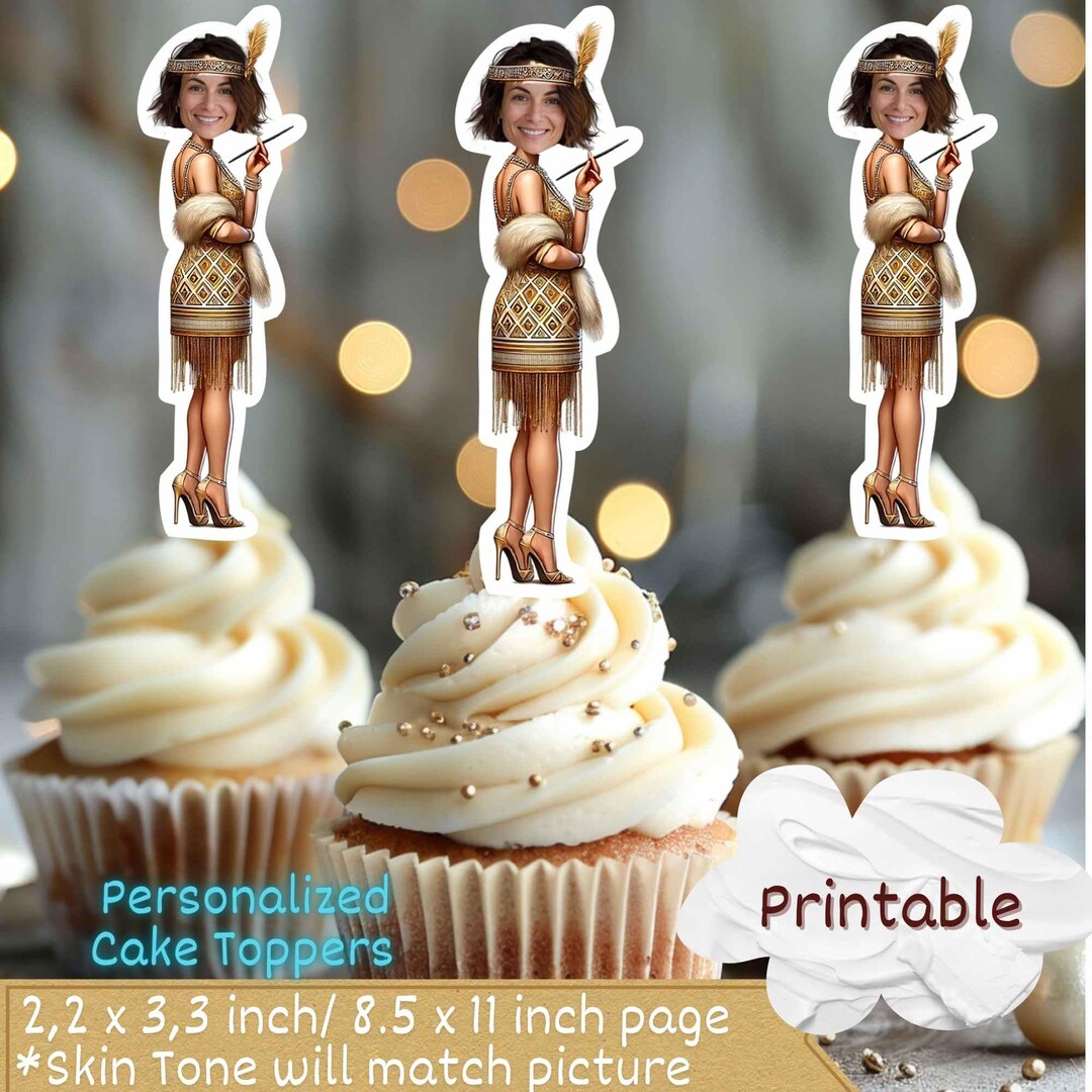 Gatsby Cupcake Toppers, the Great Gatsby Birthday Party Favor Face ...