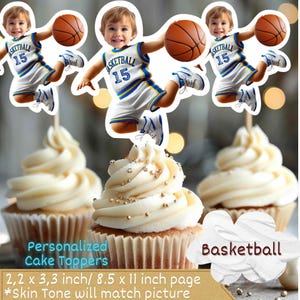 Basketball Personalized Face Cupcake Toppers, fbasketball cupcake toppers,cupcake toppers sports, Custom Face Cupcake Topper, black boy