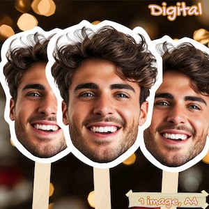 Face on a Stick, Digital Head On A Stick, Printable Big Head Cutout, Groom Face Fans, Funny Groom Face Fan, Bachelorette Party Favor