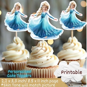 Frozen Elsa Inspired Personalized Face Cupcake Toppers, frozen cupcake toppers, frozen toppers,  frozen themed cupcake