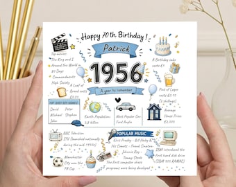 Personalised 70th Birthday Card, 1956 Year You Were Born Facts Card for Him
