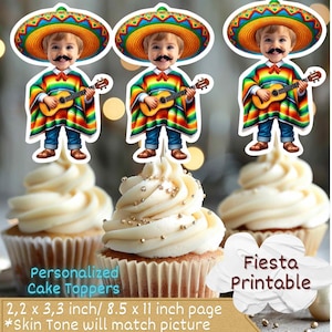 Fiesta Musician Personalized Face Cupcake Toppers, Personalized Face Cupcake Toppers, fiesta cake topper, fiesta cupcake topper