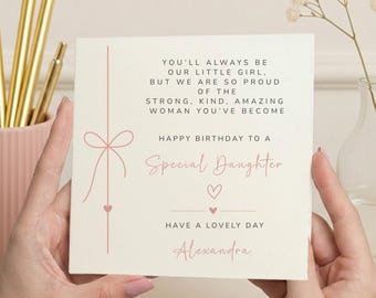 Personalised Daughter Birthday Card Elegant Ribbon Design Custom Name Any Age Birthday Card Sentimental Keepsake Gift