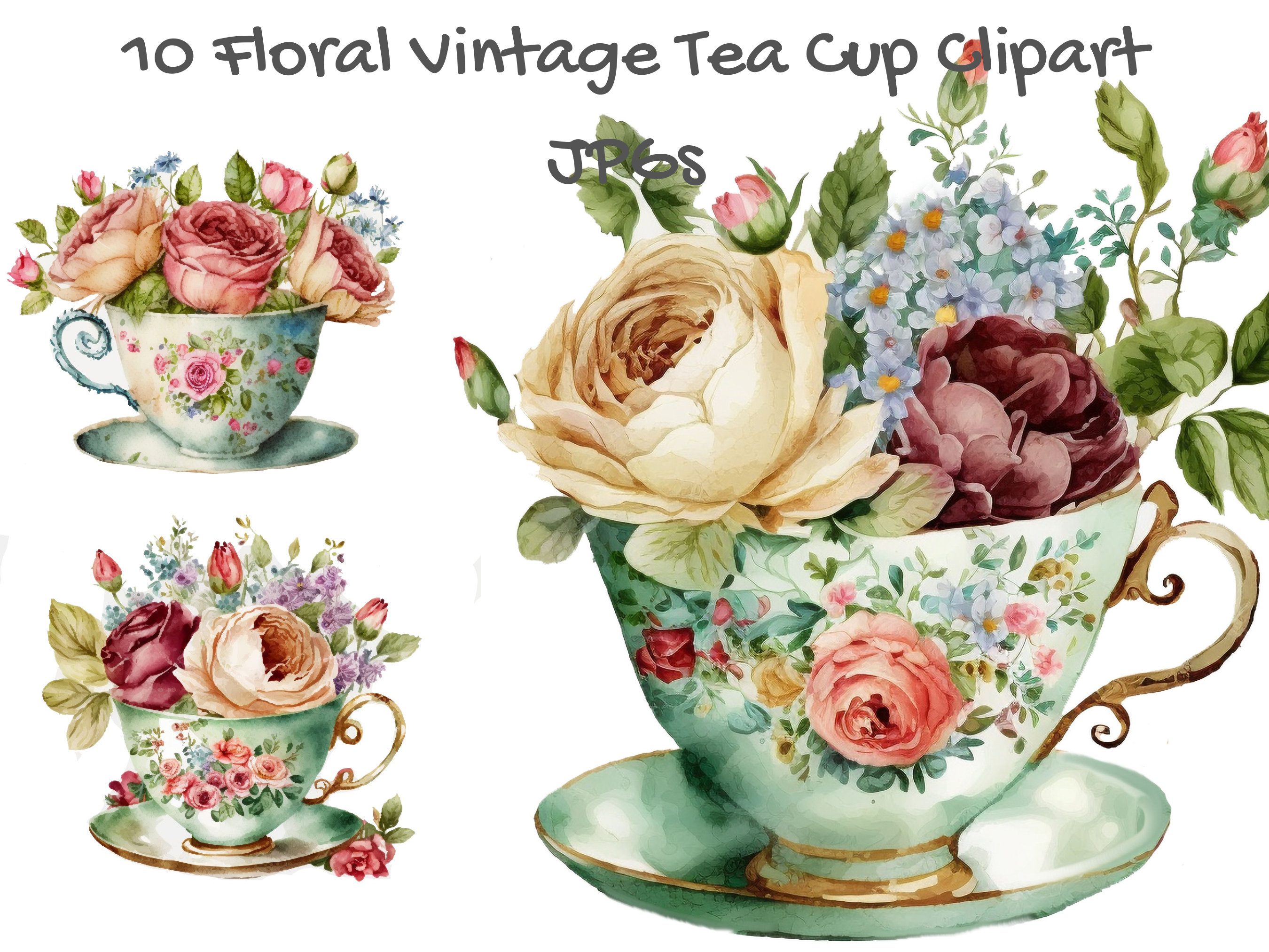 Tea Cup Clipart Set Vintage Tea and Coffee Cups Teacup Flat Images  Commercial Use Allowed INSTANT DOWNLOAD 34 .PNG Images 