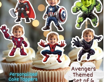 Comic Book Superhero Personalized Face Cupcake Toppers, Custom Baby Face Cupcake Topper, First Birthday Cupcake Topper, Milestone Birthday