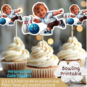 Bowling Personalized Face Cupcke Toppers, bowling cupcake toppers, bowling cake topper, cupcake toppers face, face cupcake toppers