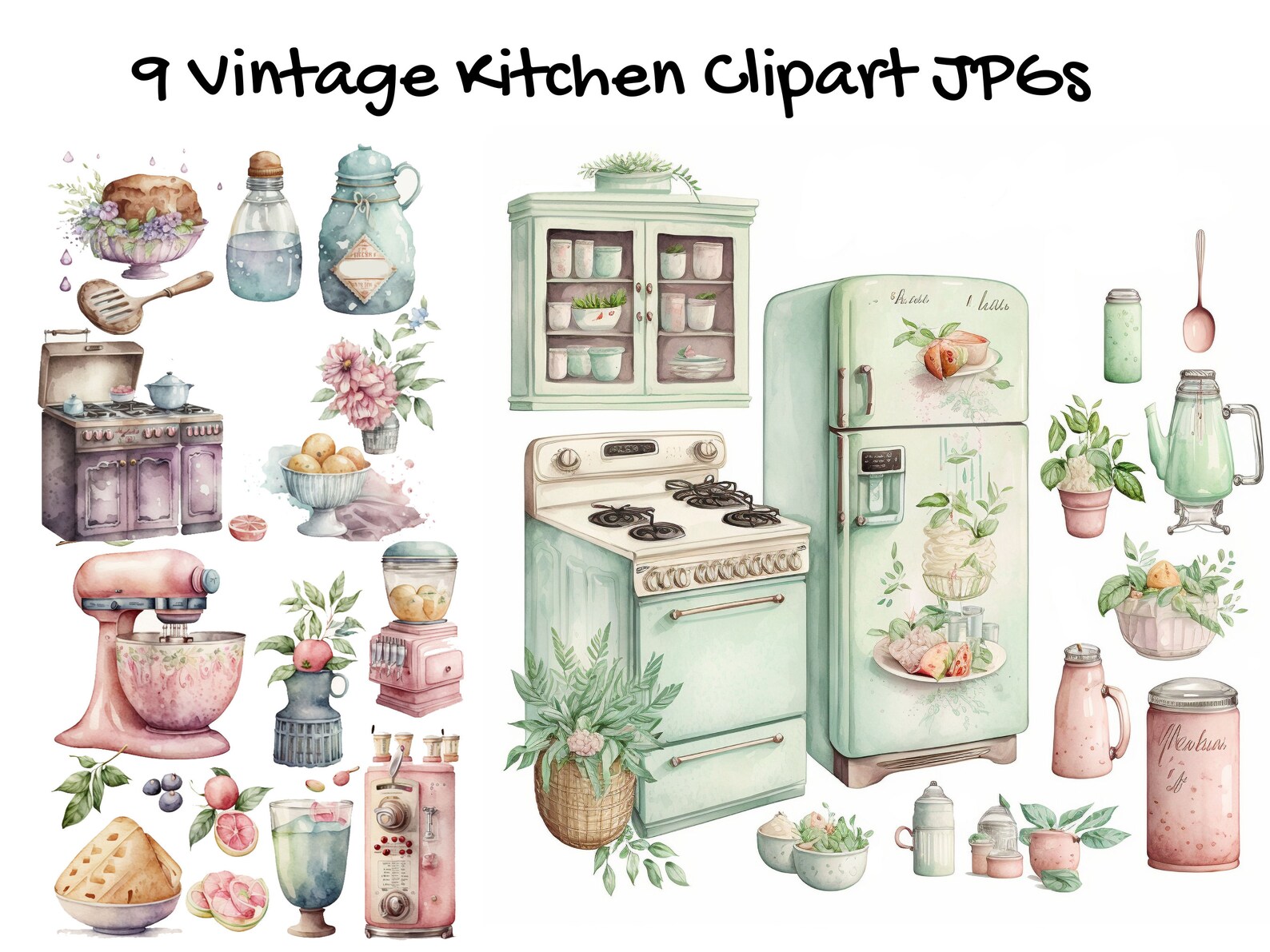 9 Vintage Kitchen Clipart, Kitchen Clipart, High Quality Jpgs ...