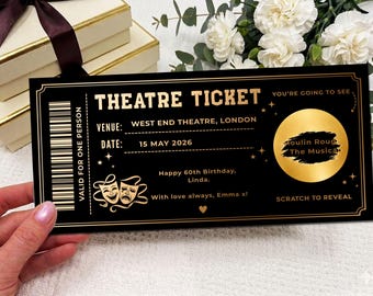 Entrada de teatro personalizada, boleto rasca y gana, cupón sorpresa para espectáculo, regalo de lujo Navy Gold Experience, regalo de cumpleaños