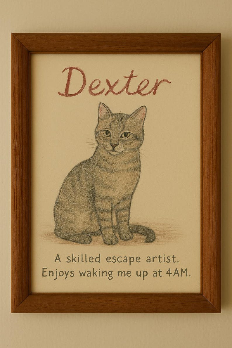 Custom Cat Portrait Cute Cat Poster Personalized Badly Drawn Pet Art ...