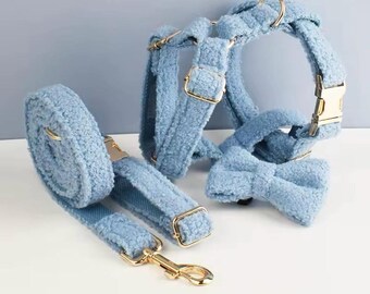 Personalized Dog Collar with Bow: Luxury Velvet Puppy Collar & Lead