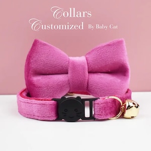 Personalized Pink Cat Collar with Bell, Custom Cat Collar Bow Tie, breakaway kitten collar, Adjustable Luxury Custom Cat Collar