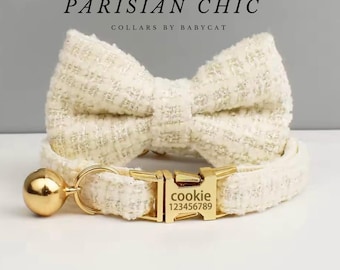 Luxury Tweed Cat Collar Bowtie, Personalized Kitten Collar