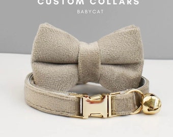 Collar de terciopelo personalizado para gatos con lazo: collar de gatito con lazo grabado