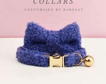 Personalized Velvet Cat Collar Bowtie Set: Engraved Pet Name Tag
