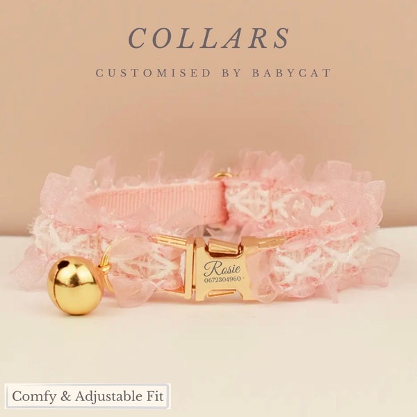 Personalized Velvet Cat Collar Bowtie Leash Set, Engraved Name Tag