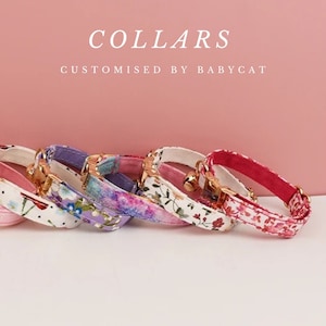 Personalized floral cat collar, Floral kitten collar, bowtie leash set, custom engraved puppy name tag, flower kitten collar