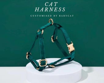 Velvet Cat Harness: Personalized Breakaway Kitten Collar Leash Set
